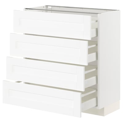 METOD / MAXIMERA Mueble base, 4 cajones, blanco Enköping/blanco efecto madera, 80x37 cm