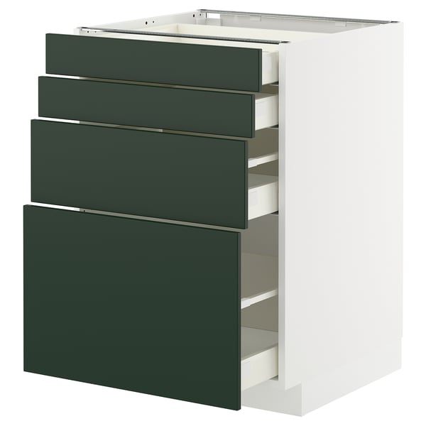 METOD / MAXIMERA Mueble base, 4 cajones, blanco/Havstorp verde oscuro, 60x60 cm