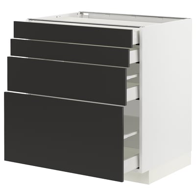 METOD / MAXIMERA Mueble base, 4 cajones, blanco/Nickebo Gris oscuro mate, 80x60 cm