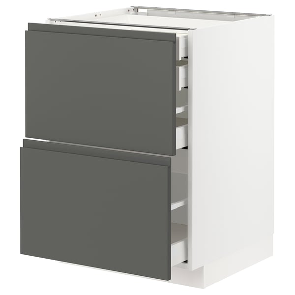 METOD / MAXIMERA Mueble base, 4 cajones, blanco/Voxtorp Gris oscuro, 60x60 cm