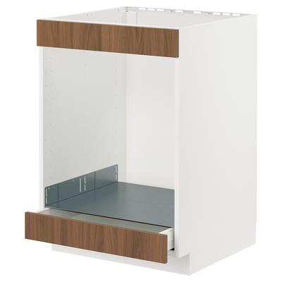 METOD / MAXIMERA Mueble base para horno, blanco/Tistorp efecto nogal café, 60x60 cm