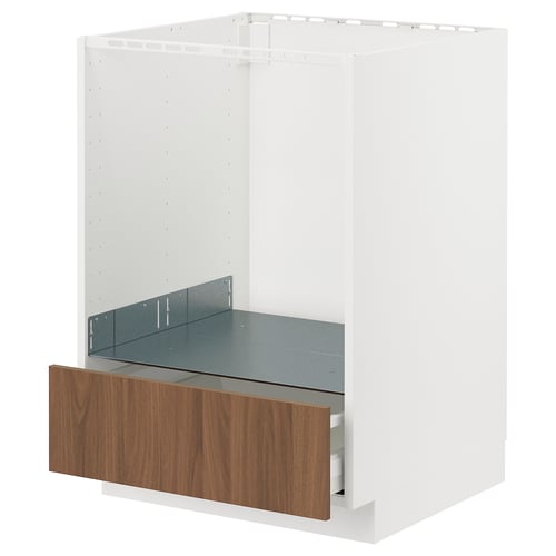 METOD / MAXIMERA Mueble base para horno, blanco/Tistorp efecto nogal café, 60x60 cm