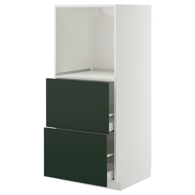 METOD / MAXIMERA Mueble despens 2 cajones para horno, blanco/Havstorp verde oscuro, 60x60x140 cm