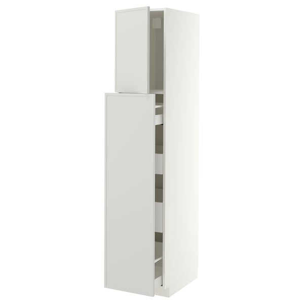 METOD / MAXIMERA Mueble despensero con 4 cajones, blanco/Aspudden gris claro, 40x60x200 cm