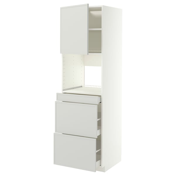 METOD / MAXIMERA Mueble para microondas empotrado, blanco/Aspudden gris claro, 60x60x200 cm