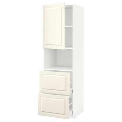 METOD / MAXIMERA Mueble para microondas empotrado, blanco/Bodbyn color hueso, 60x60x200 cm