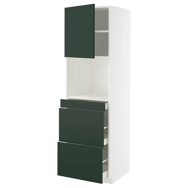 METOD / MAXIMERA Mueble para microondas empotrado, blanco/Havstorp verde oscuro, 60x60x200 cm