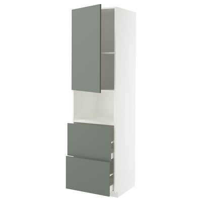 METOD / MAXIMERA Mueble para microondas empotrado, blanco/Nickebo verde grisáceo mate, 60x60x220 cm