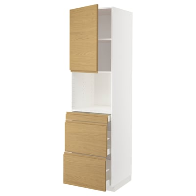 METOD / MAXIMERA Mueble para microondas empotrado, blanco/Voxtorp efecto roble, 60x60x220 cm