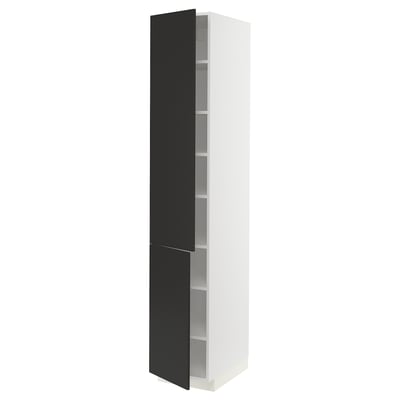 METOD Mueble alto despensero, blanco/Nickebo Gris oscuro mate, 40x60x220 cm