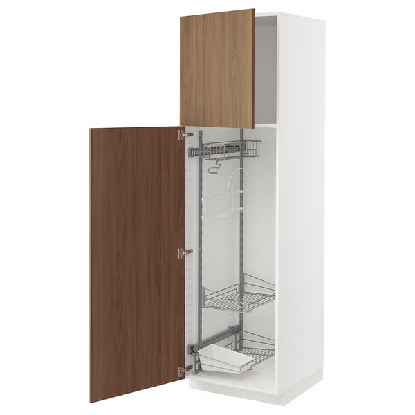 METOD Mueble alto organizador limpieza, blanco/Tistorp efecto nogal café, 60x60x200 cm
