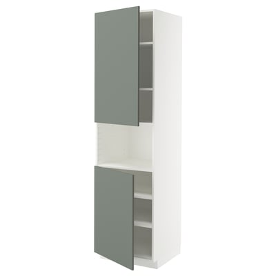 METOD Mueble alto para microondas, blanco/Nickebo verde grisáceo mate, 60x60x220 cm