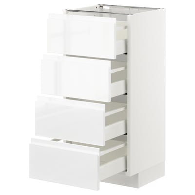 METOD Mueble bajo cocina con 4 cajones, blanco/Voxtorp alto brillo/blanco, 40x37 cm