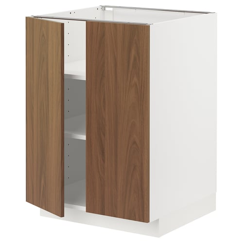 METOD Mueble base con repisas, blanco/Tistorp efecto nogal café, 60x60 cm