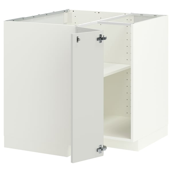 METOD Mueble base esquinero con repisa, blanco/Aspudden gris claro, 88x88 cm