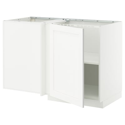 METOD Mueble base esquinero con repisa, blanco Enköping/blanco efecto madera, 128x68 cm