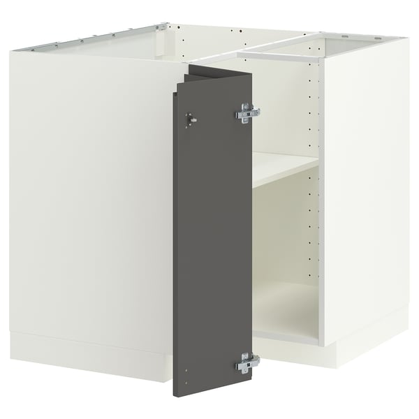 METOD Mueble base esquinero con repisa, blanco/Voxtorp Gris oscuro, 88x88 cm