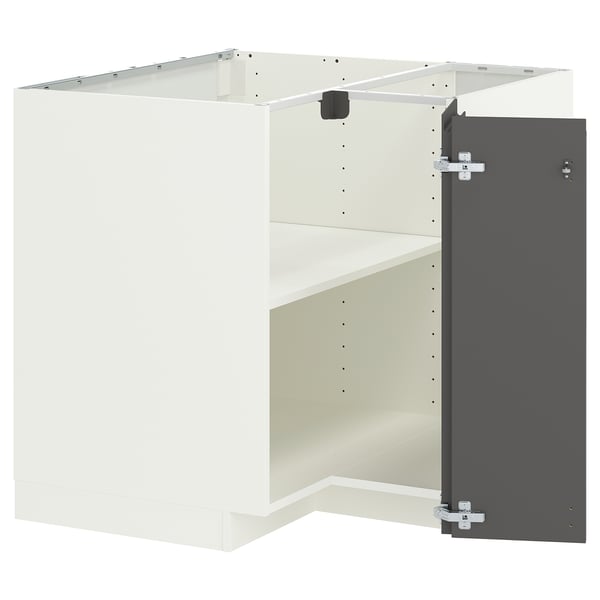 METOD Mueble base esquinero con repisa, blanco/Voxtorp Gris oscuro, 88x88 cm