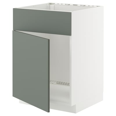 METOD Mueble base para lavaplatos, blanco/Nickebo verde grisáceo mate, 60x60 cm