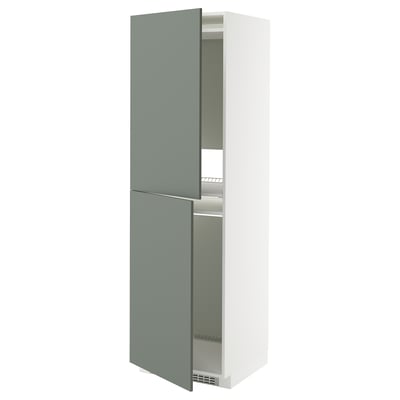 METOD Mueble despensero para refrigerador, blanco/Nickebo verde grisáceo mate, 60x60x200 cm