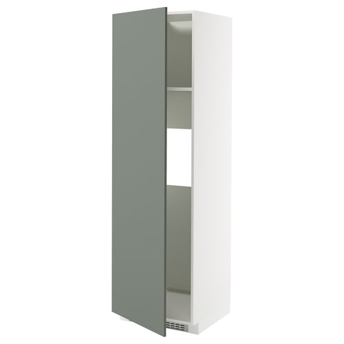 METOD Mueble despensero para refrigerador, blanco/Nickebo verde grisáceo mate, 60x60x200 cm