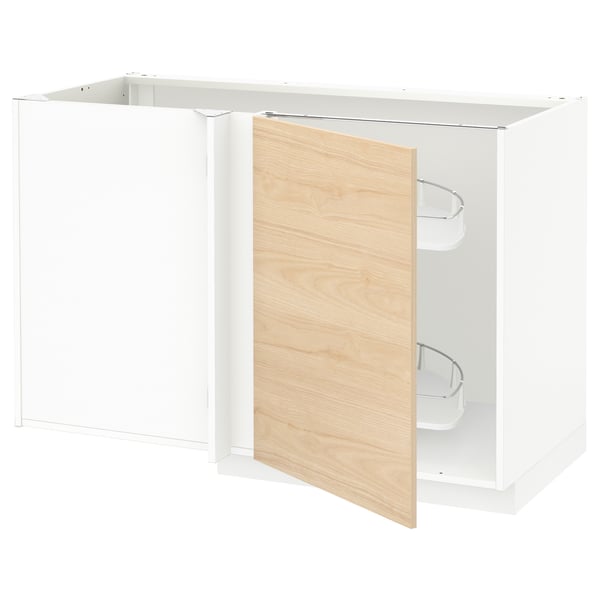 METOD Mueble esquinero repisas extraíbles, blanco/Askersund efecto fresno claro, 128x68 cm