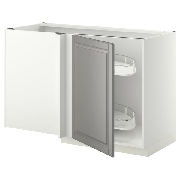 METOD Mueble esquinero repisas extraíbles, blanco/Bodbyn gris, 128x68 cm