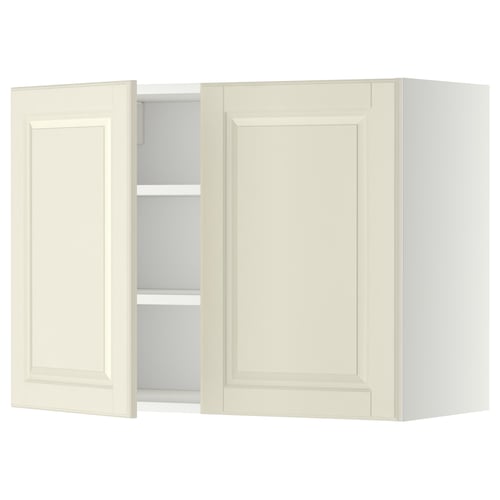 METOD Mueble mural con repisas, blanco/Bodbyn color hueso, 80x60 cm