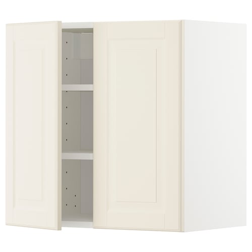METOD Mueble mural con repisas, blanco/Bodbyn color hueso, 60x60 cm