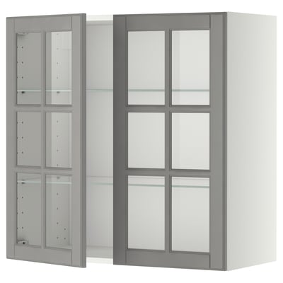 METOD Mueble mural con repisas, blanco/Bodbyn gris, 80x80 cm