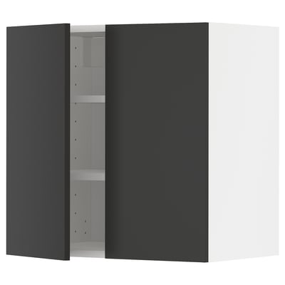 METOD Mueble mural con repisas, blanco/Nickebo Gris oscuro mate, 60x60 cm