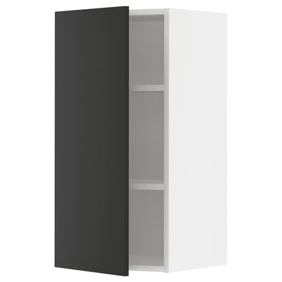 METOD Mueble mural con repisas, blanco/Nickebo Gris oscuro mate, 40x80 cm