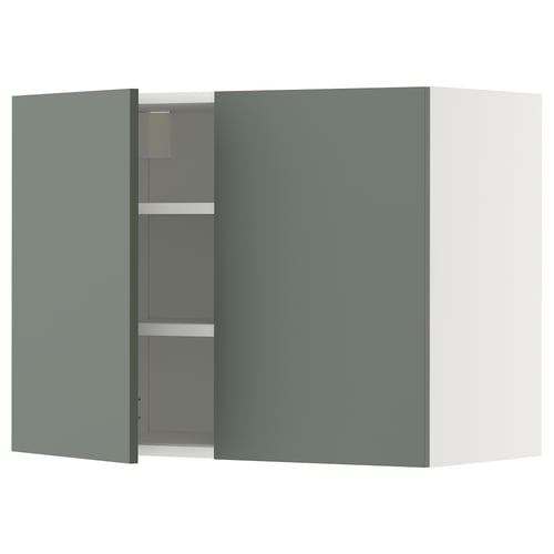 METOD Mueble mural con repisas, blanco/Nickebo verde grisáceo mate, 80x60 cm