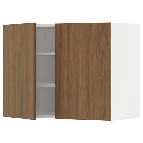 METOD Mueble mural con repisas, blanco/Tistorp efecto nogal café, 80x60 cm