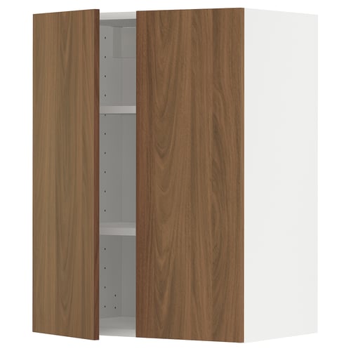 METOD Mueble mural con repisas, blanco/Tistorp efecto nogal café, 60x80 cm