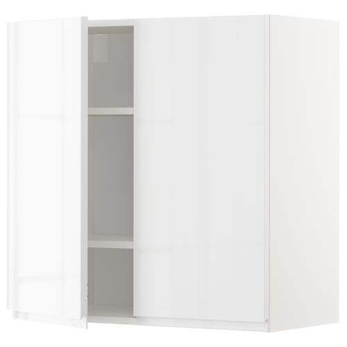 METOD Mueble mural con repisas, blanco/Voxtorp alto brillo/blanco, 80x80 cm
