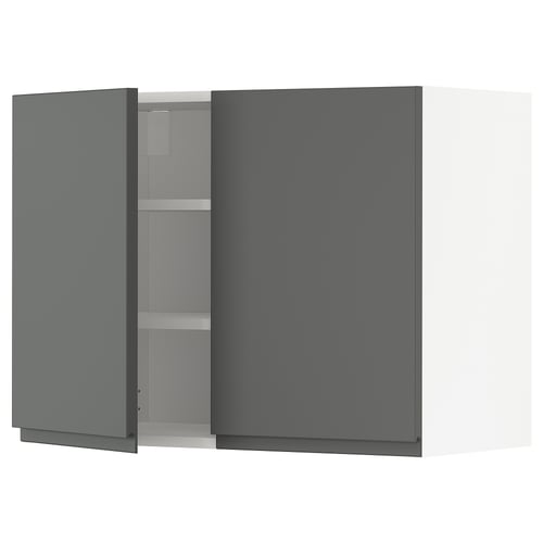 METOD Mueble mural con repisas, blanco/Voxtorp Gris oscuro, 80x60 cm