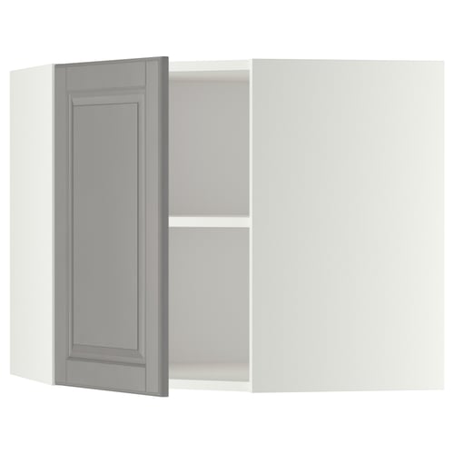 METOD Mueble mural esquinero con repisas, blanco/Bodbyn gris, 68x60 cm