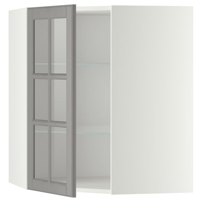 METOD Mueble mural esquinero con repisas, blanco/Bodbyn gris, 68x80 cm