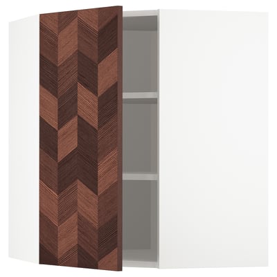METOD Mueble mural esquinero con repisas, blanco Hasslarp/café con diseño, 68x80 cm