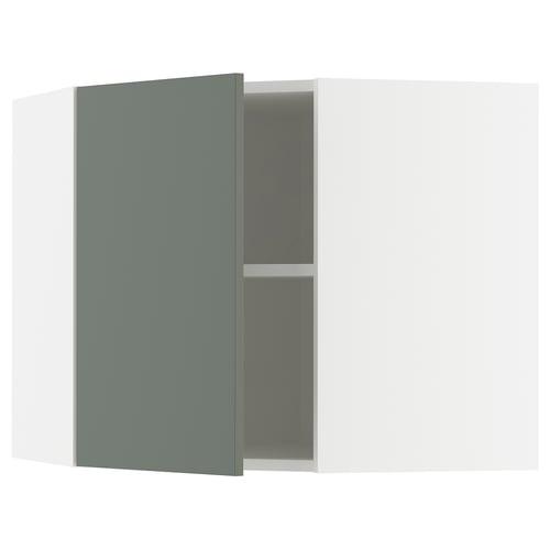 METOD Mueble mural esquinero con repisas, blanco/Nickebo verde grisáceo mate, 68x60 cm