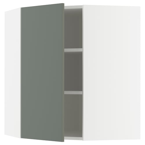 METOD Mueble mural esquinero con repisas, blanco/Nickebo verde grisáceo mate, 68x80 cm