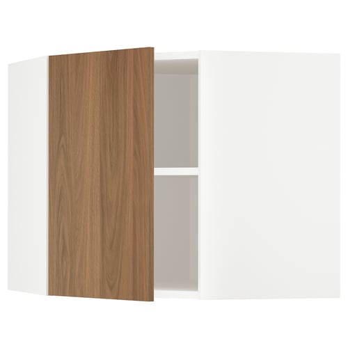 METOD Mueble mural esquinero con repisas, blanco/Tistorp efecto nogal café, 68x60 cm