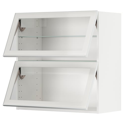 METOD Mueble mural horizontal, 2 puertas, blanco/Hejsta Vidrio transparente blanco, 80x80 cm