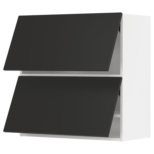 METOD Mueble mural horizontal, 2 puertas, blanco/Nickebo Gris oscuro mate, 80x80 cm