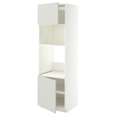 METOD Mueble para horno y microondas, blanco/Aspudden gris claro, 60x60x200 cm