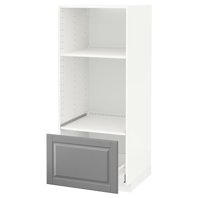 METOD Mueble para horno y microondas, blanco/Bodbyn gris, 60x60x140 cm