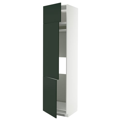 METOD Mueble para refrigerador, 3 puertas, blanco/Havstorp verde oscuro, 60x60x240 cm