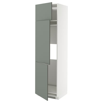 METOD Mueble para refrigerador, 3 puertas, blanco/Nickebo verde grisáceo mate, 60x60x220 cm