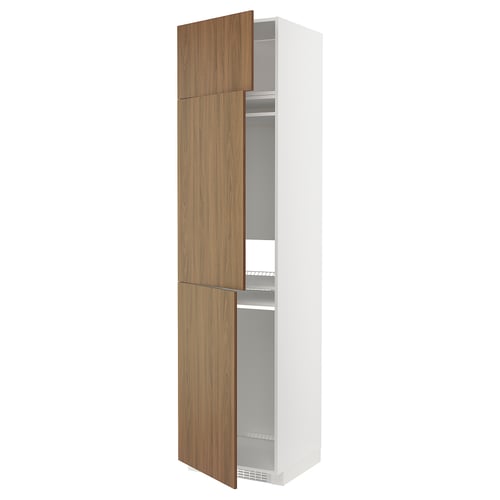 METOD Mueble para refrigerador, 3 puertas, blanco/Tistorp efecto nogal café, 60x60x240 cm